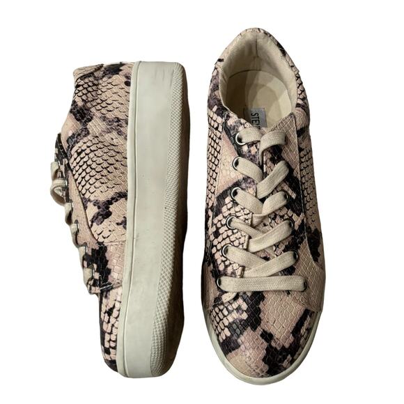 Steve Madden Women's Berties Pink Blush Snakeskin Platform Leather Sneakers 5.5M - Picture 3 of 9